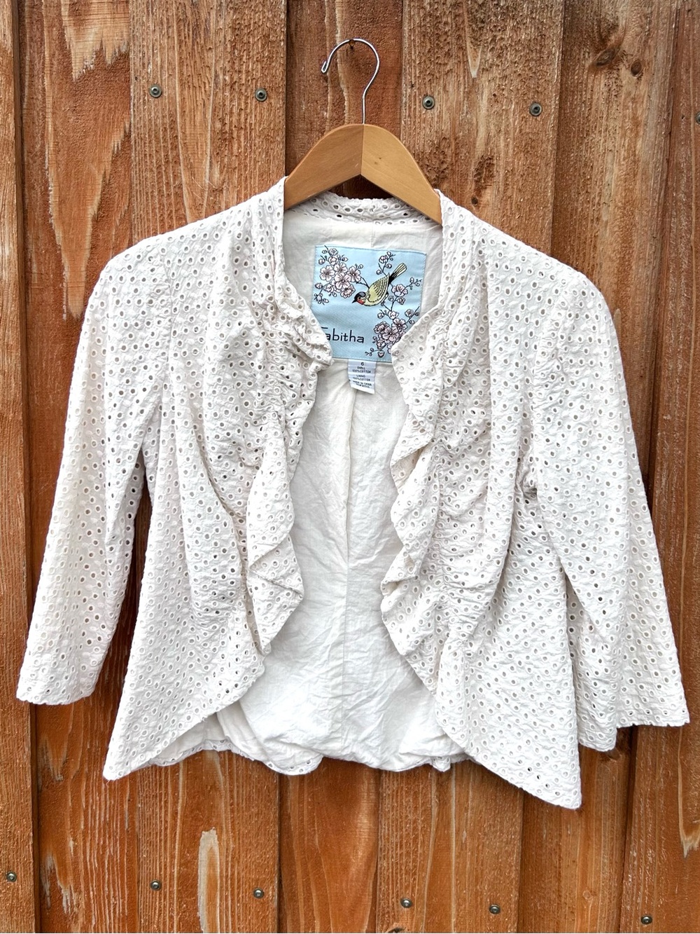 Anthropologie Tabitha Retro Eyelet Lace Ruffle Crop Jacket Vintage Boho Size 6